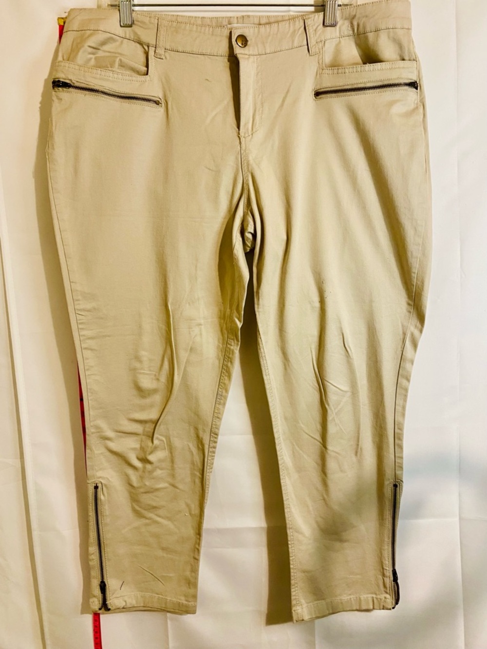 New York & Company Beige Straight-Leg Pants with Ankle Zips